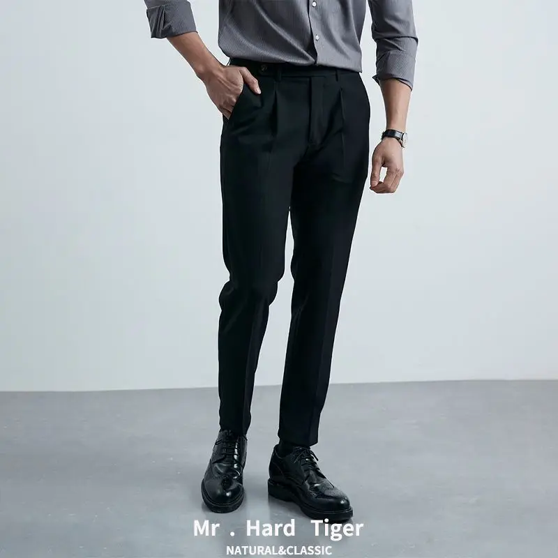 Мужские брюки для костюма, новые повседневные брюки-стрейч, однотонные деловые, официальные, офисные, 2023, с завязками для мужчин, повседневная одежда Z74