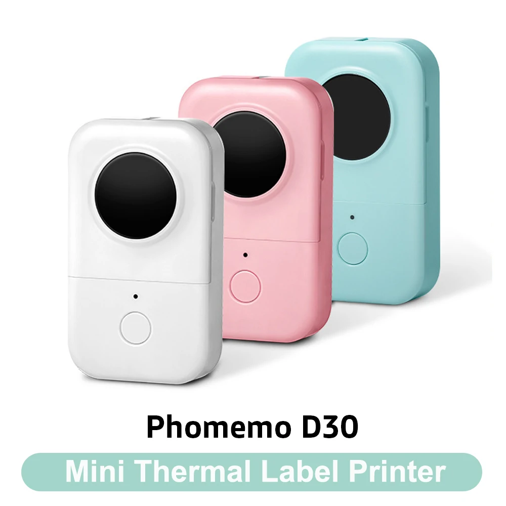 Принтер Phomemo D30 Min Беспроводной Карманный принтер для печати наклеек и этикеток с клейкой термоэтикеткой Перезаряжаемый Этикетировщик