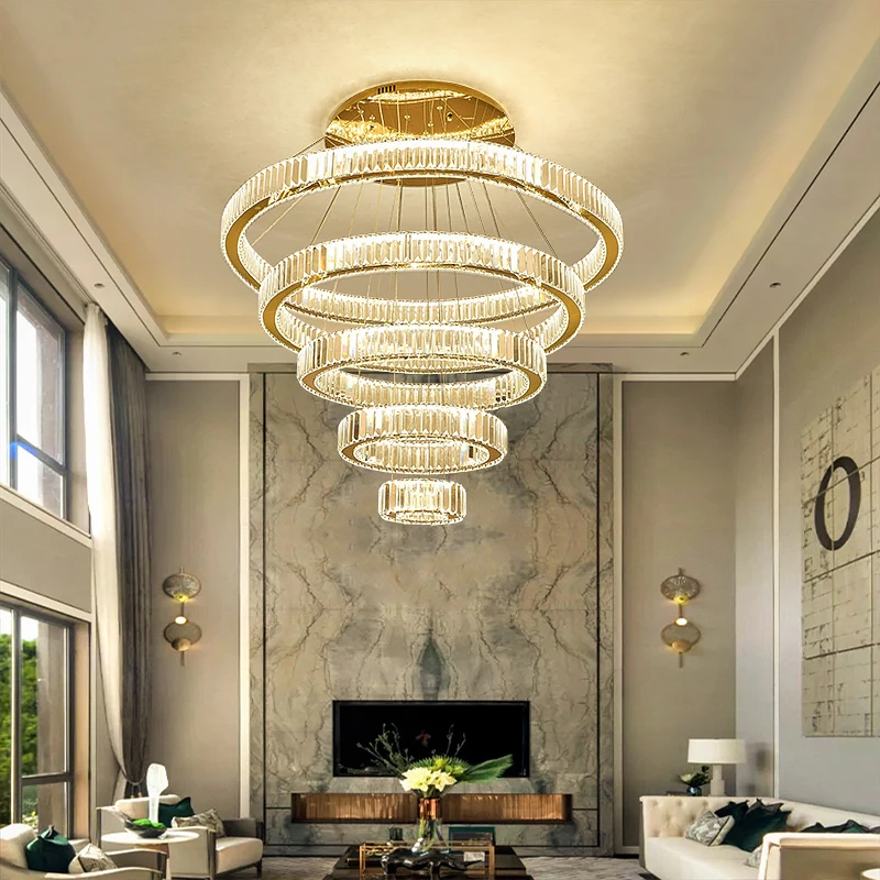 Современный круглый подвесной хрустальный светильник Вилла Лофт вестибюль отеля Двухуровневый холл гостиная Большие люстры Освещение