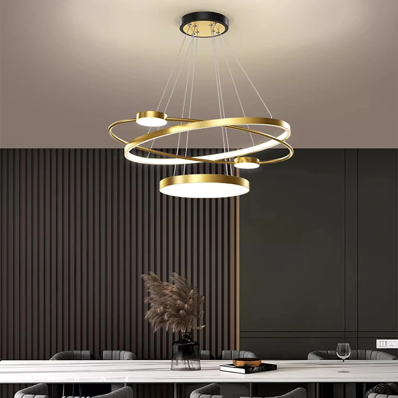 Люстра Светодиодная художественная подвесная лампа Осветительная комната Современный дом для гостиной, столовой, подвесное освещение для внутреннего декора, кухонные принадлежности, кольцо
