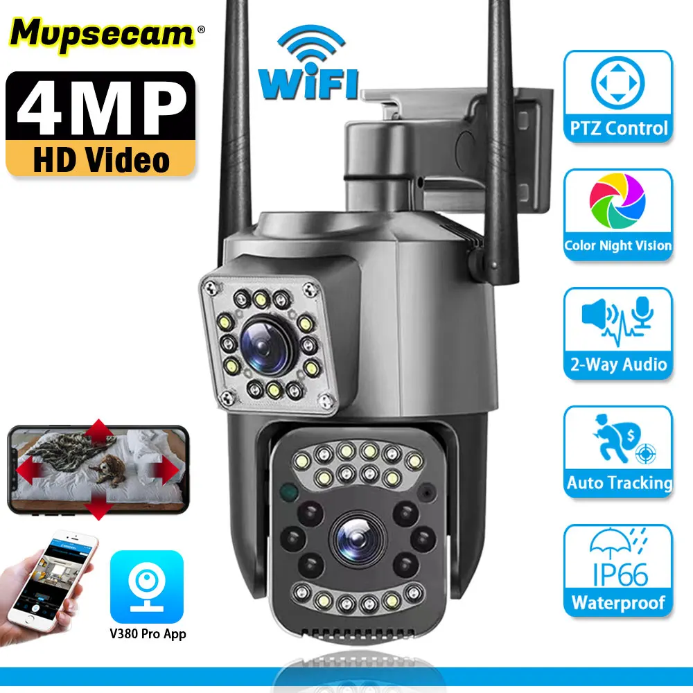 V380 Умный Дом 4MP 2K FHD + Видео WIFI Камера Безопасности Цветное Ночное Видение Автоматическое Отслеживание Двойной Объектив Wi-Fi Камеры Видеонаблюдения