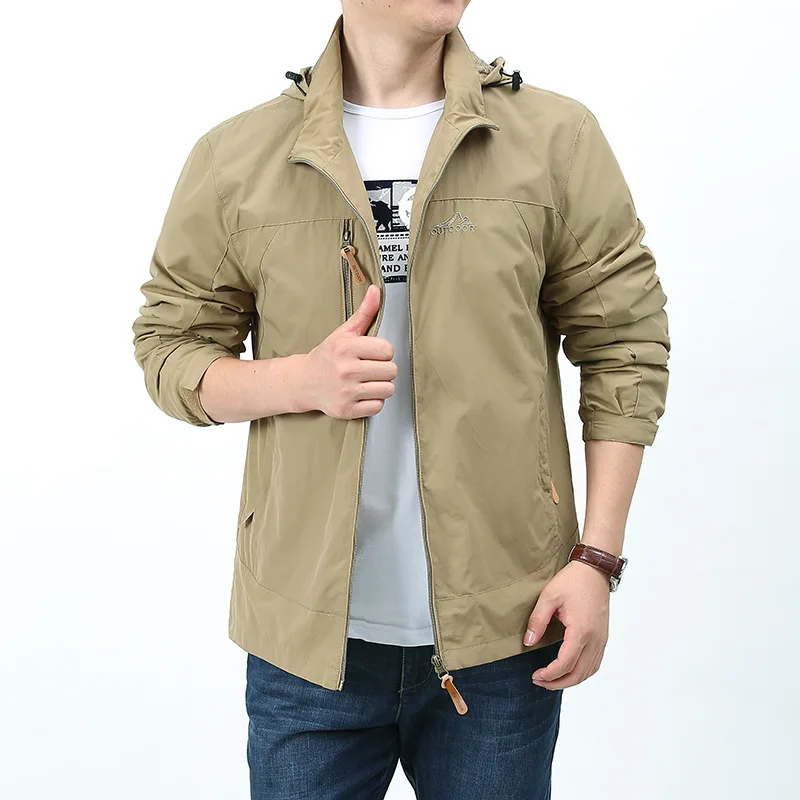 Весенне-осенняя мужская куртка для активного отдыха, пешего туризма, Однотонная ветрозащитная мужская куртка с несколькими карманами, высокого качества, Оверсайз 5XL