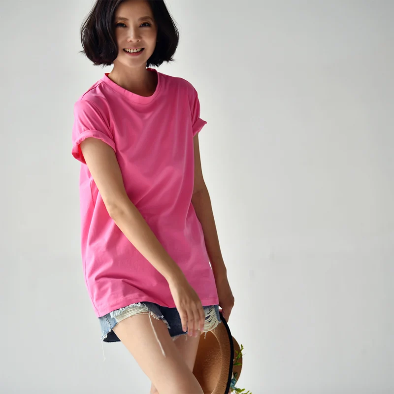 MICOCO T2285C, художественная простая многоцветная удобная женская футболка с круглым вырезом и короткими рукавами