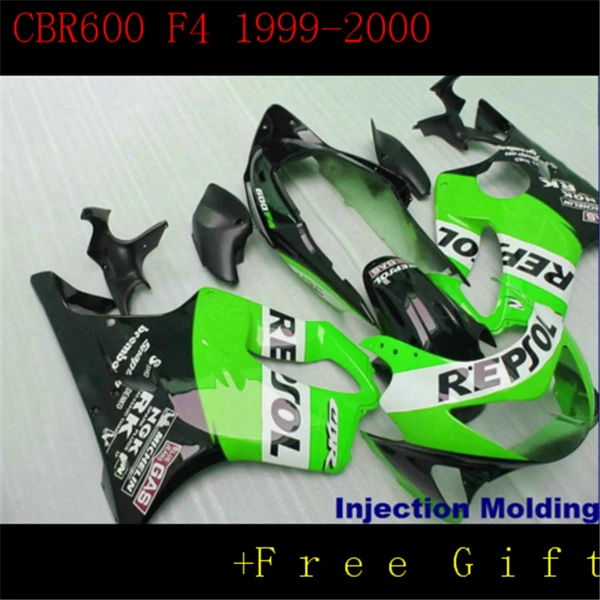 Изготовленный на заказ комплект инжекционных обтекателей для CBR600F4 1999 2000 CBR600 99 00 F4 CBR600F Зеленый черный ABS детали кузова fairng od5