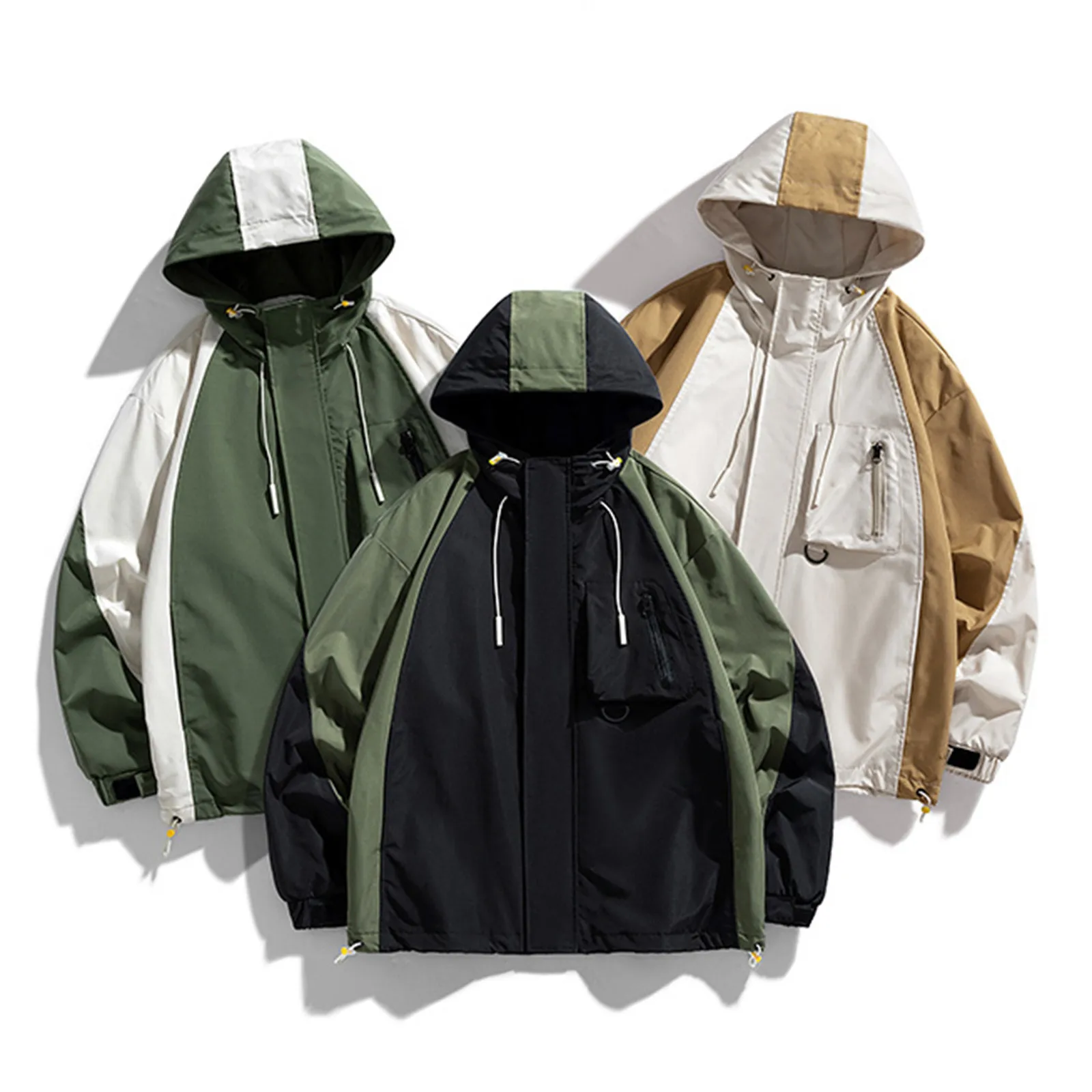 Осенние куртки в стиле хип-хоп, мужская мода, лоскутное шитье, ветровка на молнии, водонепроницаемые, для альпинизма, повседневные куртки, Мужские пальто-карго с капюшоном