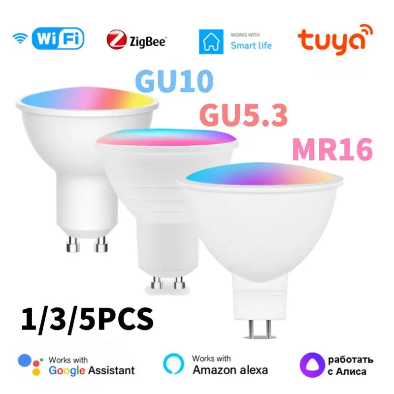 Tuya Zigbee / WIFI Умная Лампочка GU10 / GU5.3 /MR16 RGB Светодиодная лампа с регулируемой яркостью 5 Вт Smart Life Управление Прожектором Через Alexa Google Home