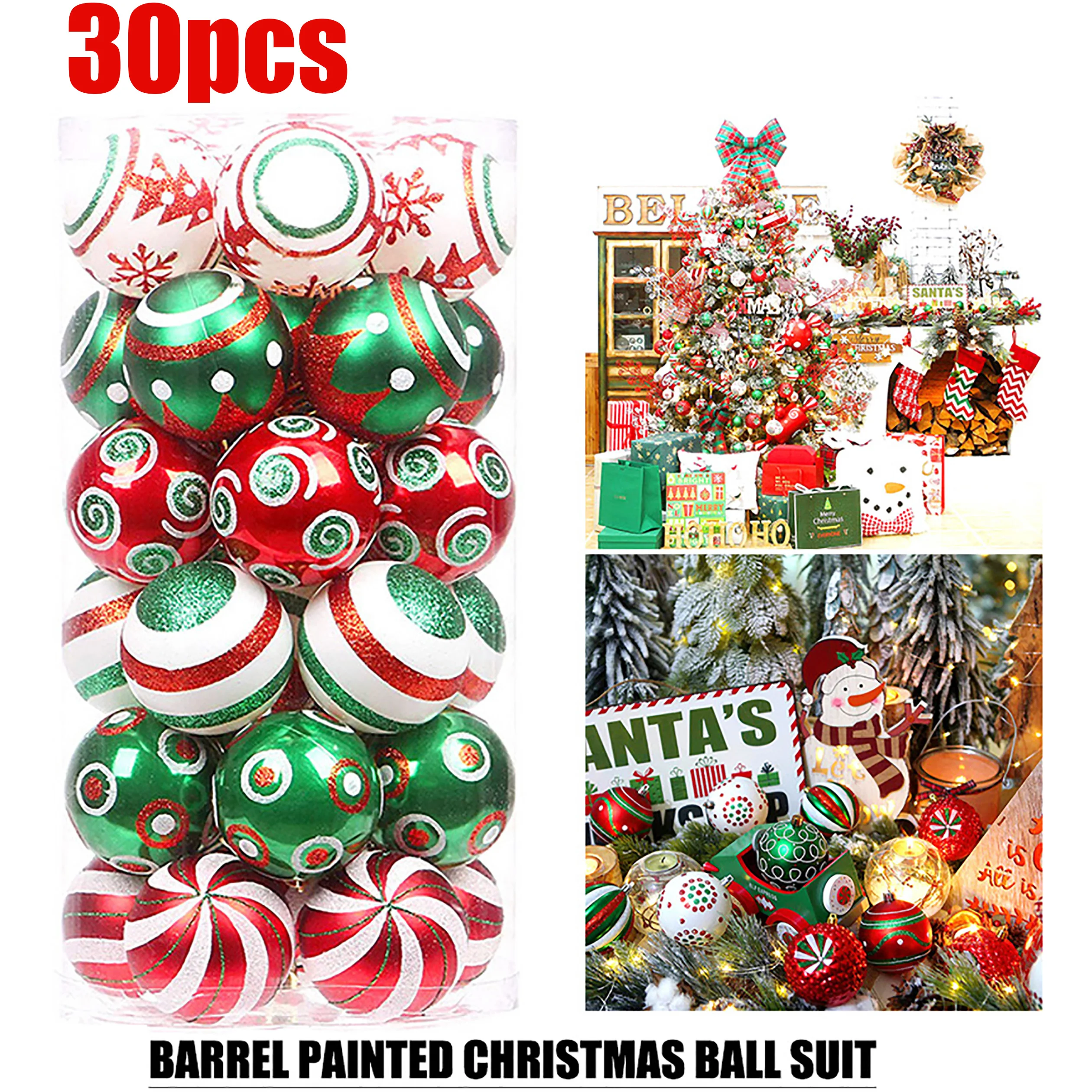 30шт Подвески с рождественскими шарами из гальванического пластика, Рождественская елка, разноцветные подвесные шары, украшения, принадлежности для праздничных вечеринок