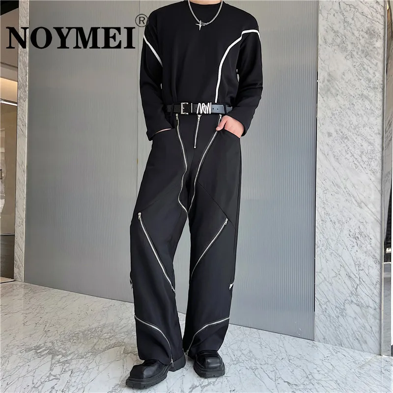NOYMEI Персонализированный дизайн ниши на молнии, брюки для костюма с эластичной талией, Универсальные Черные Модные прямые широкие брюки WA2404