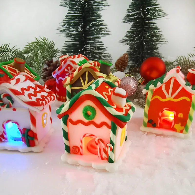 Рождественский Светящийся орнамент для дома, светодиодный Красочный дом из мягкой керамики для Рождественской вечеринки, украшение столешницы для дома, Новогодний креативный подарок
