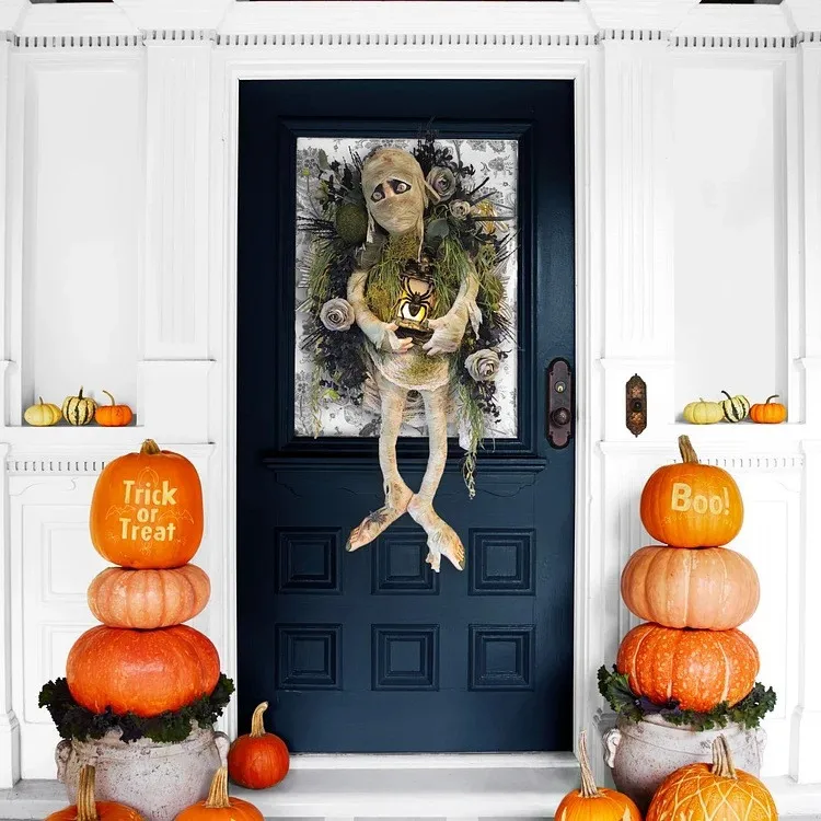 Венок из мумий на Хэллоуин для входной двери, настенная гирлянда на окно, украшения на Хэллоуин для домашней вечеринки, реквизит для ужасов navidad