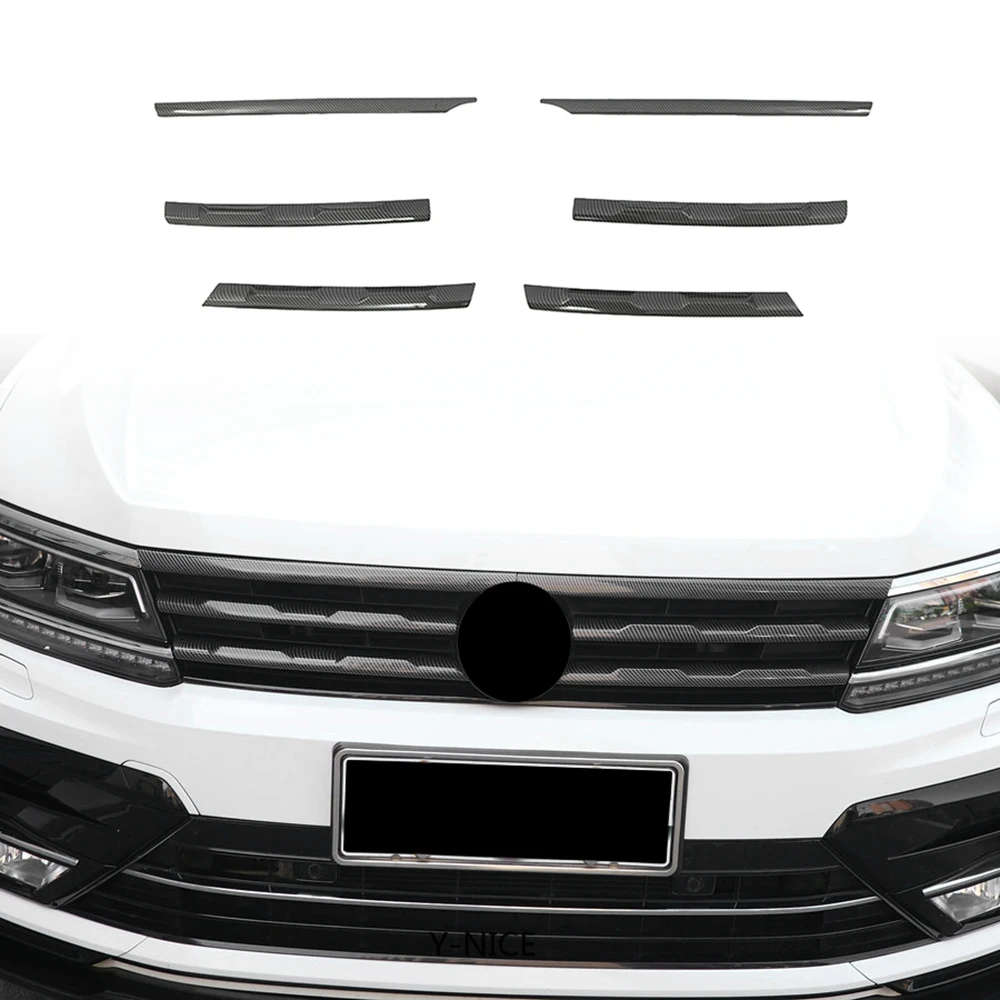 Для Tiguan MK2 2016-2021 Сетка переднего бампера из углеродного волокна Центральная решетка Гриль Молдинговые планки Отделка крышки