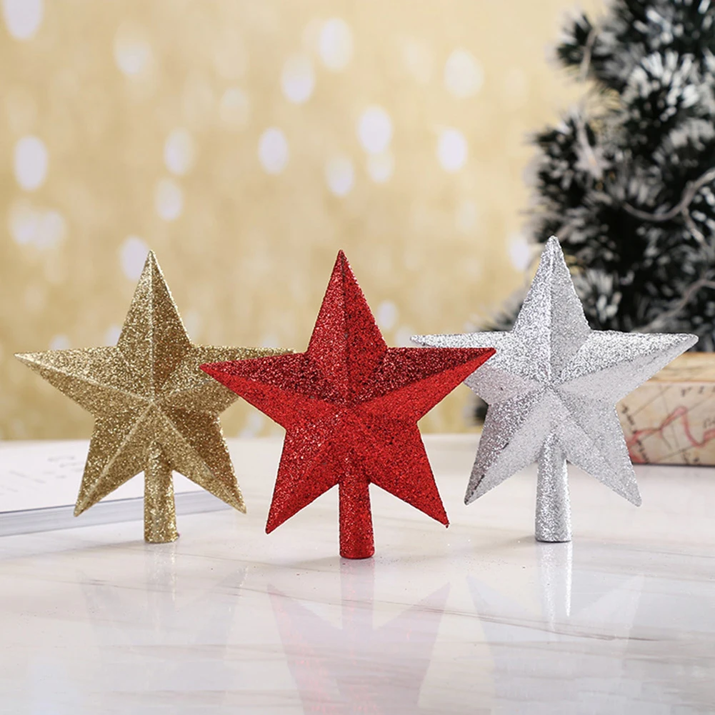 Верхушка рождественской елки, звезда, сверкающее украшение, Рождественская елка, блестящий декор для дома, орнамент в виде пятиконечной звезды, пластик 25 см
