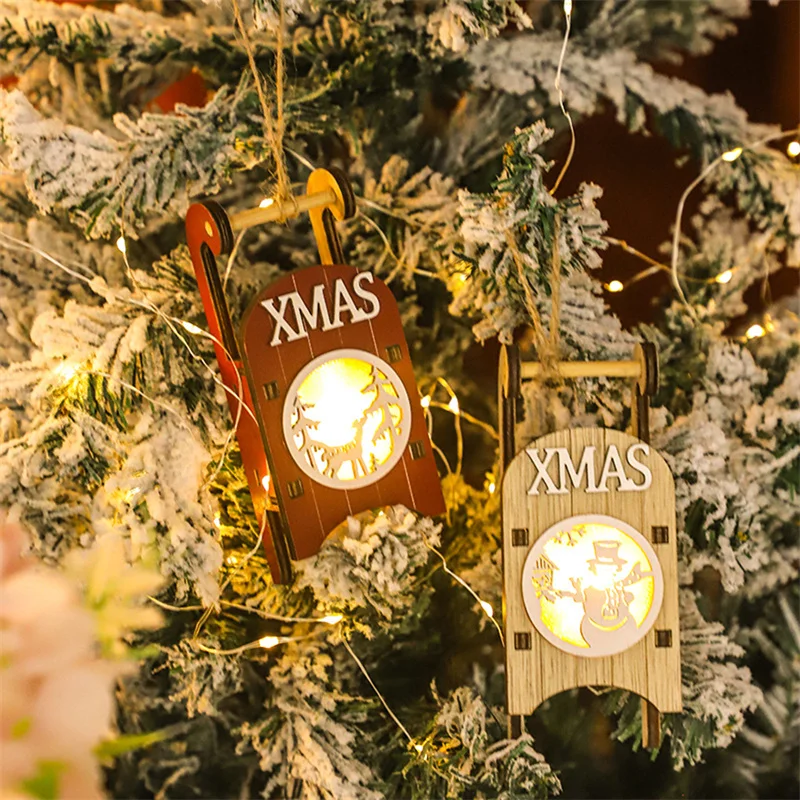 Рождественские украшения Деревянная Подвесная светодиодная лампа Санта Клаус Рождественские украшения для дома Декор елки Детские подарочные поделки из дерева