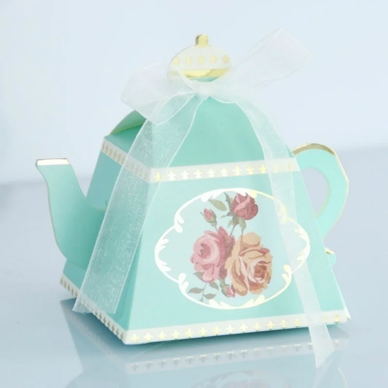 50 шт. Бронзовый королевский чайник в стиле ретро, коробки конфет для свадьбы, дня рождения, послеобеденный чай, контейнер для торта