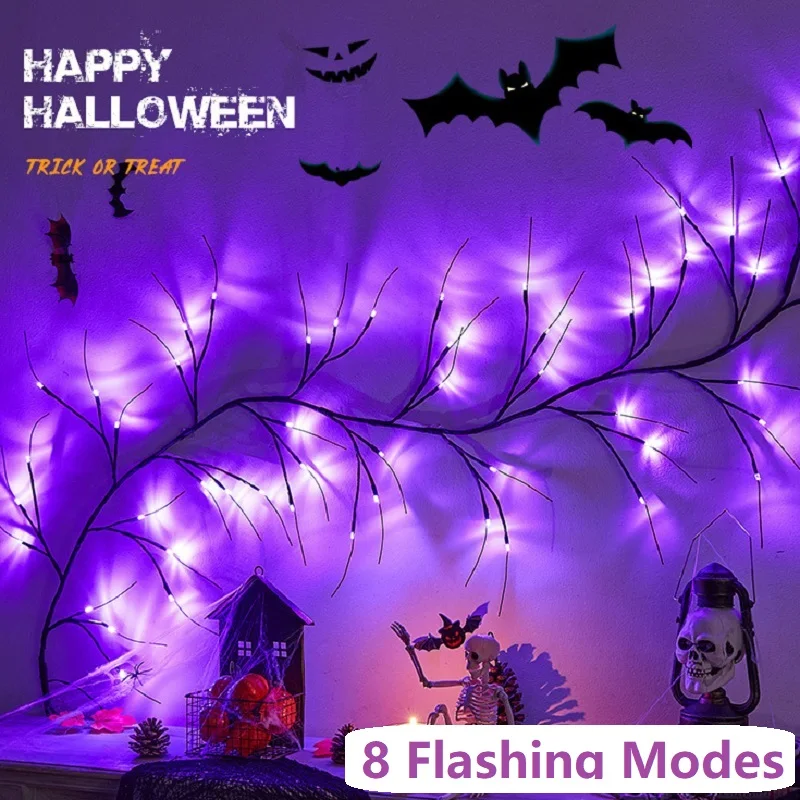 Хэллоуин ивовой лозы огни строки LED тыква Летучая Мышь Паук свет ветки на Хэллоуин крытый открытый Хэллоуин декор