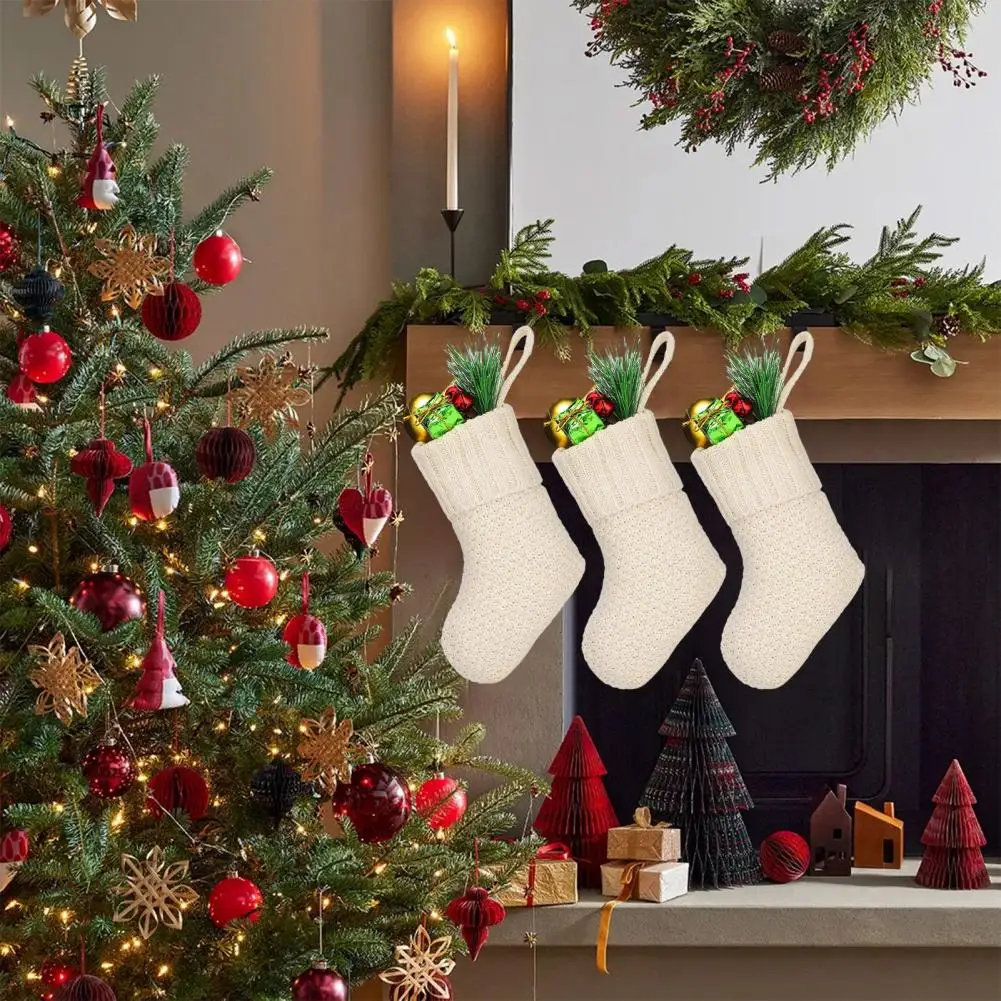 Рождественские носки Стильные вязаные Рождественские чулки Прочные Просторные праздничные елочные украшения