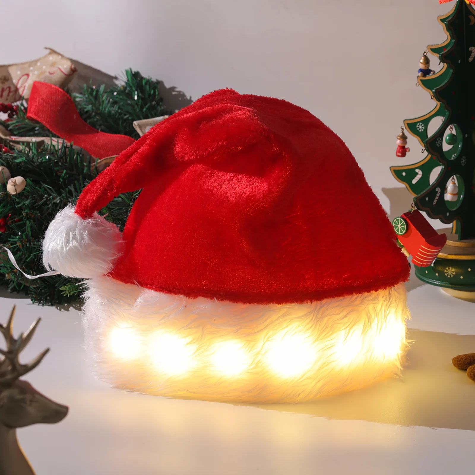 Взрослые и детские шляпы Санта-Клауса, светящиеся шляпы с мигающими светодиодными лампочками, подарки, новогоднее свечение, сувениры для вечеринок, рождественские украшения navidad