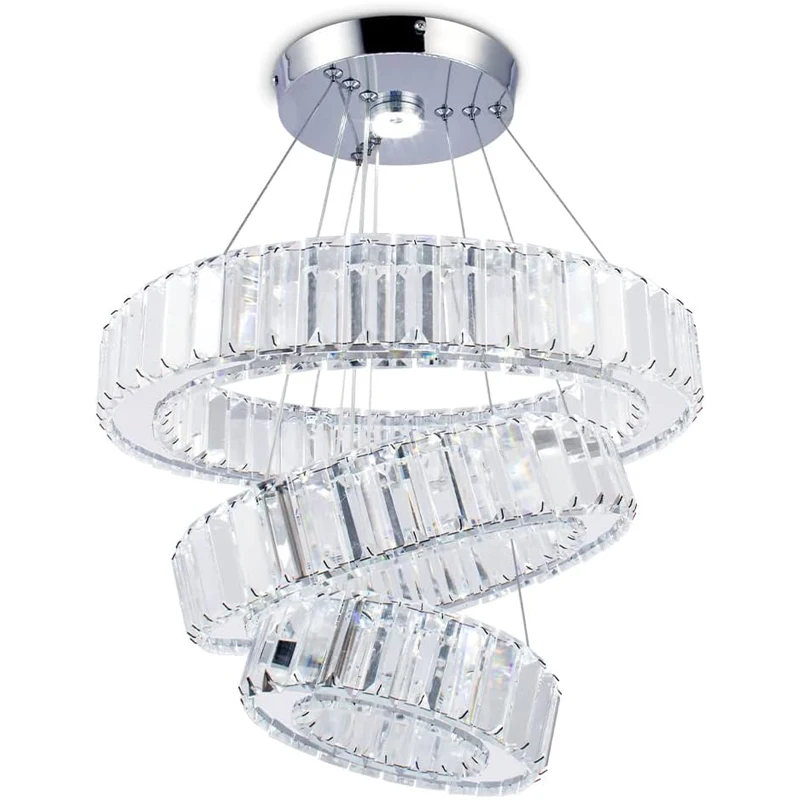Хрустальные люстры с 3 кольцами, потолочные подвесные светильники для спальни, гостиной, столовой, теплый белый