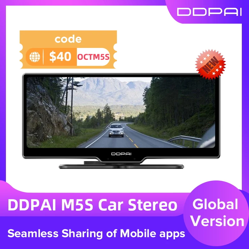 Двойная автомобильная камера DDPAI M5S Dash Cam 2K, 8,9-дюймовый стереосистема со сверхчистым сенсорным экраном