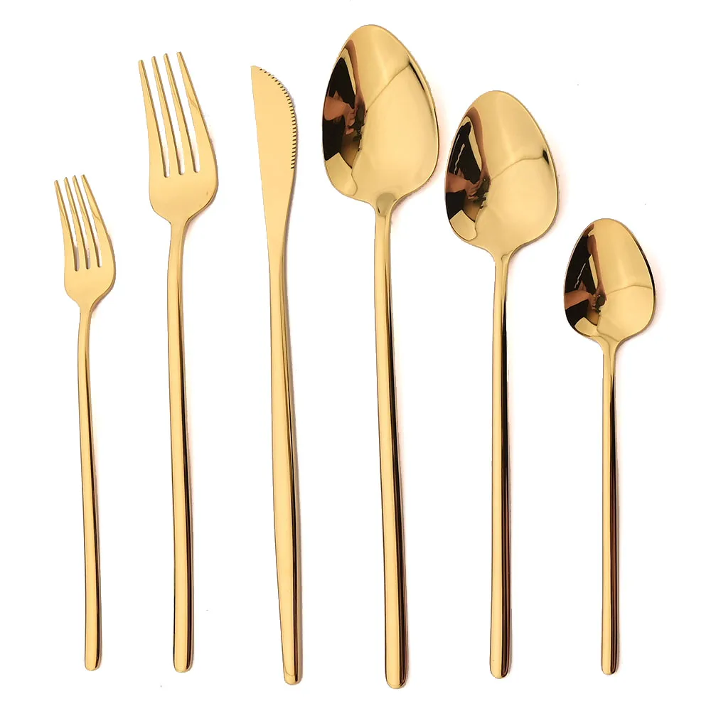 Золотая Роскошная Посуда Серебряный Набор высококачественных столовых приборов Нож для стейка Вилка Ложка Набор столового серебра для столовой кухни