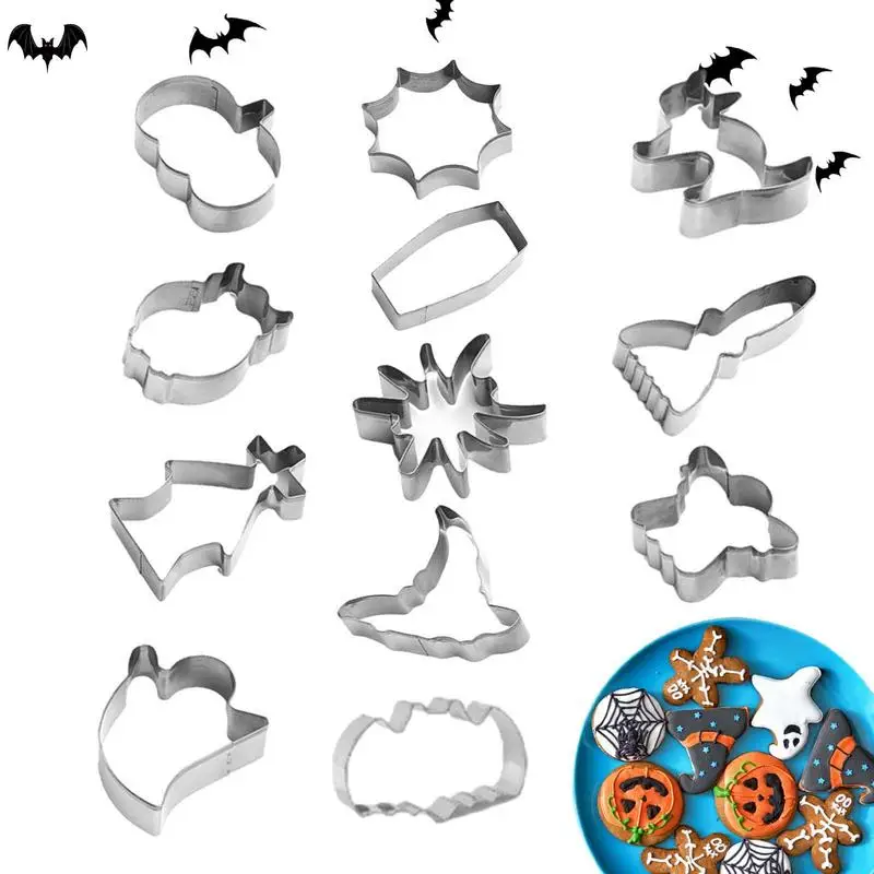 Формочки для печенья, 12 штук формочек для печенья на Хэллоуин, Большой набор формочек для печенья на Хэллоуин с призраком из нержавеющей стали