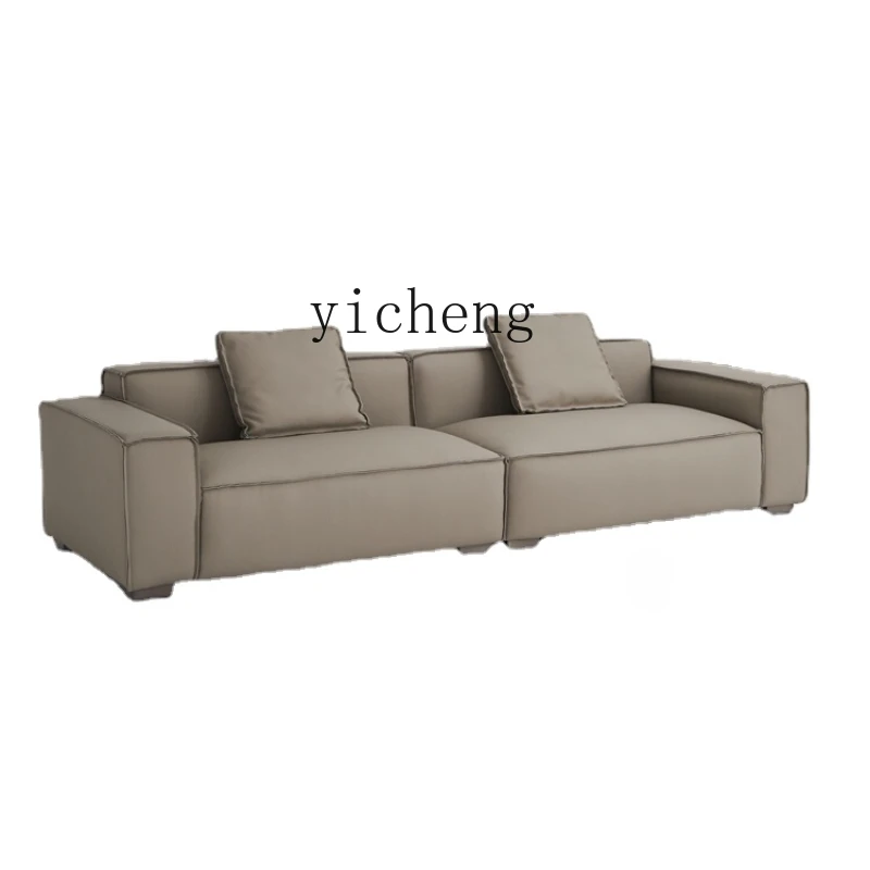 ZC Минималистичный кожаный диван из тофу, первый слой воловьей кожи, гостиная, прямой четырехместный диван