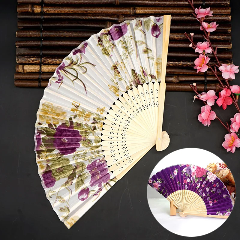 Шелковый веер в китайском японском стиле, складной веер, свадебный веер, танцевальный ручной веер, винтажный бамбуковый складной ручной веер, домашний декор