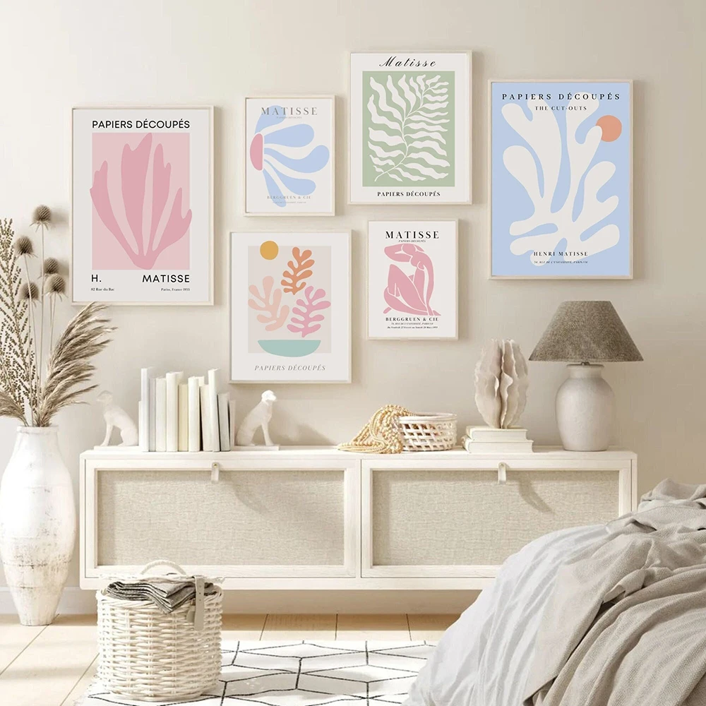 Матисс, Выставочные плакаты и принты, живопись на холсте, датская пастель, коралловые линии, картины для современного декора гостиной