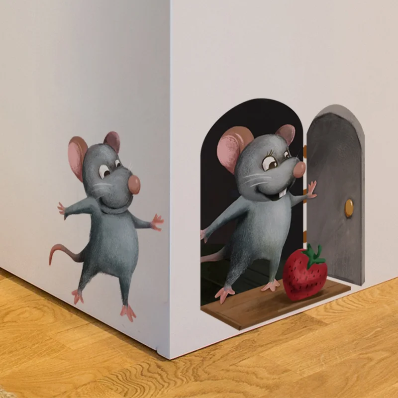 Наклейка с двумя забавными крысами на стену для детской комнаты, украшения дома, Съемная фреска, обои для гостиной, спальни, Мультяшные наклейки с мышью