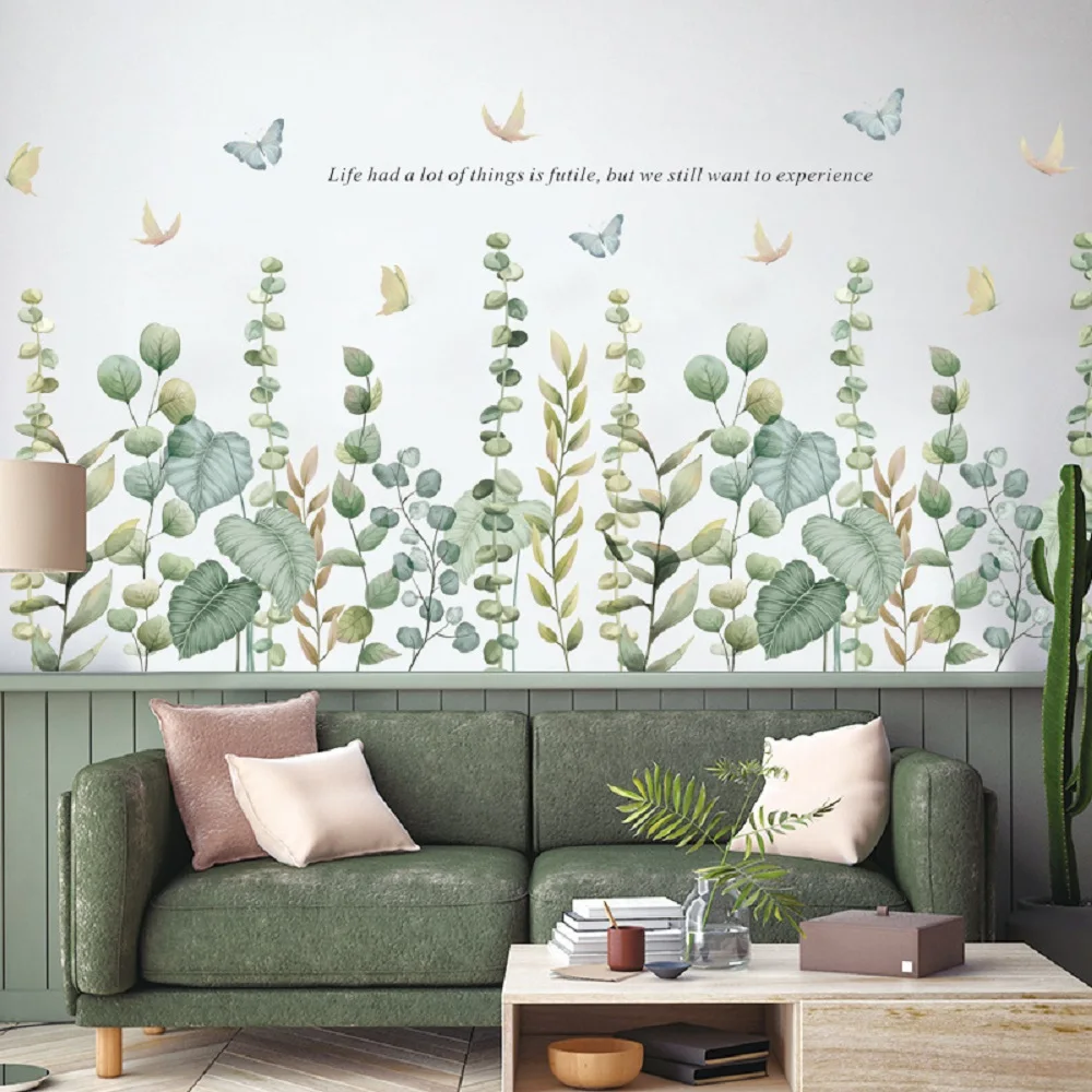 Наклейки с тропическими зелеными листьями на стену для спальни, гостиной, Диван, ТВ, фон, декор стен, Съемные виниловые наклейки на стены, домашний декор