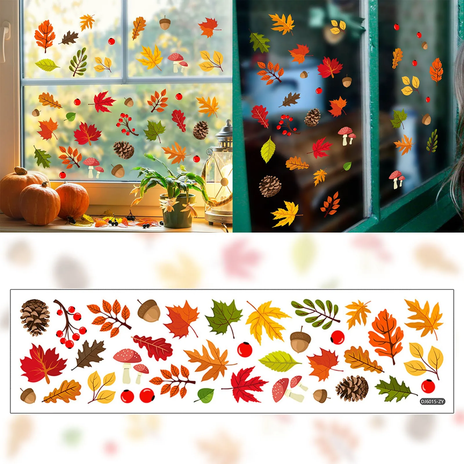 Рождественские наклейки на стены, листья, фруктовые растения, Электростатические наклейки на окна на День Благодарения, Рождественские украшения 2023