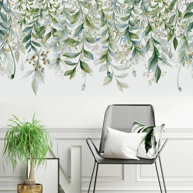 Зеленые растения, листья, тропические наклейки на стены, ПВХ, домашний декор, настенная роспись, Съемный