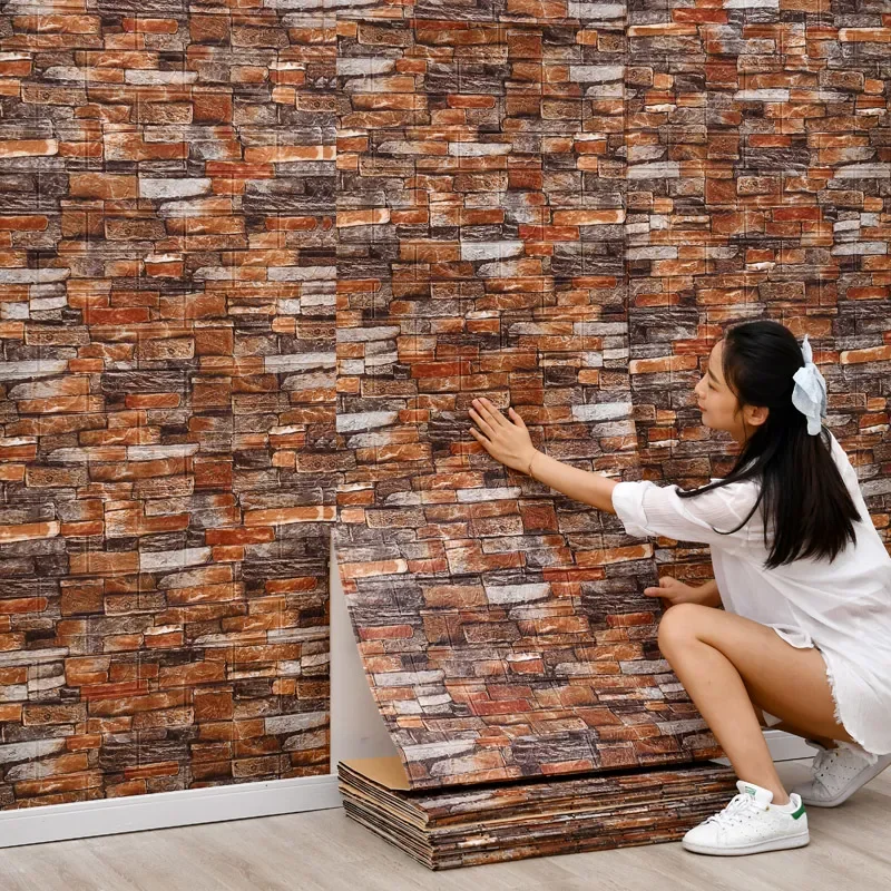 Кирпичные Пенопластовые панели размером 10 м x 70 см, 3D Наклейки на стены, Самоклеящиеся Каменные обои с тиснением 
