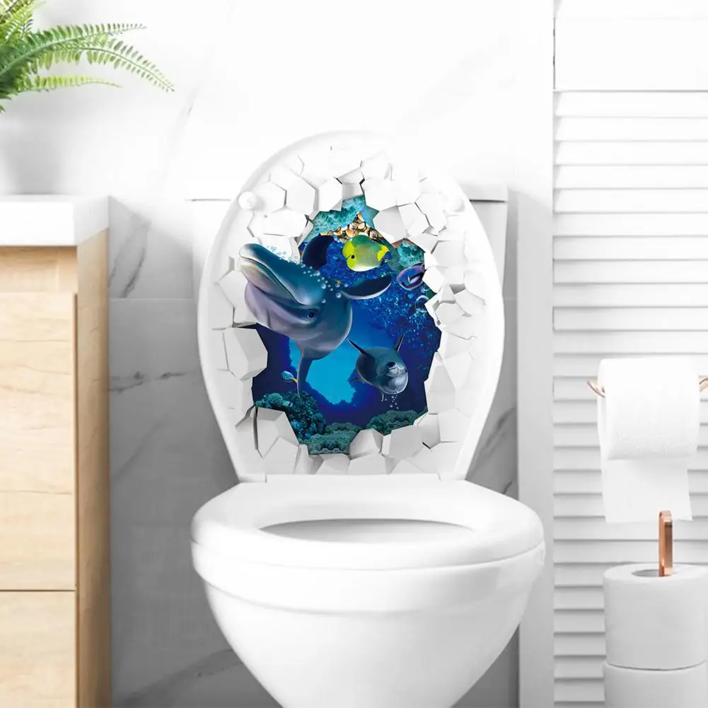 Наклейка на крышку унитаза, декоративная морская рыба, наклейка на унитаз, Водонепроницаемый клей, декор стен для домашней ванной комнаты, уникальная ванная комната
