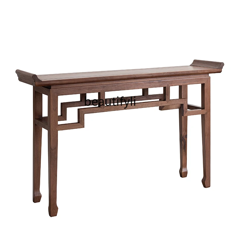 Новый китайский стиль, антикварный Длинный длинный узкий стол, Алтарь из цельного дерева, входной шкаф, Настенный узкий столик, наборы для дзен с видом сбоку