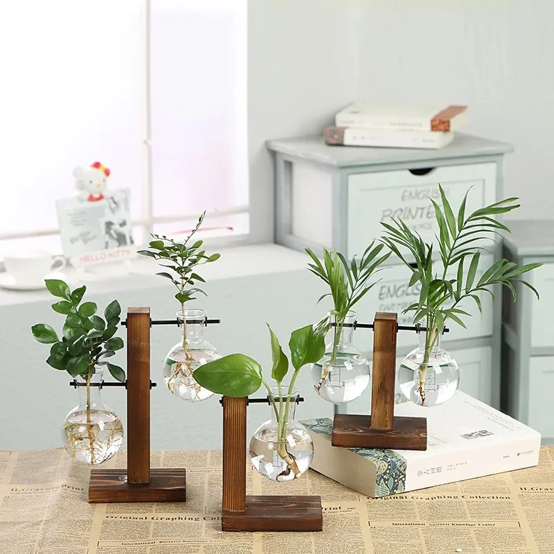 Террариум, гидропонные вазы для растений, винтажный цветочный горшок, прозрачная ваза, деревянная рамка, Стеклянная столешница, растения для домашнего декора Бонсай