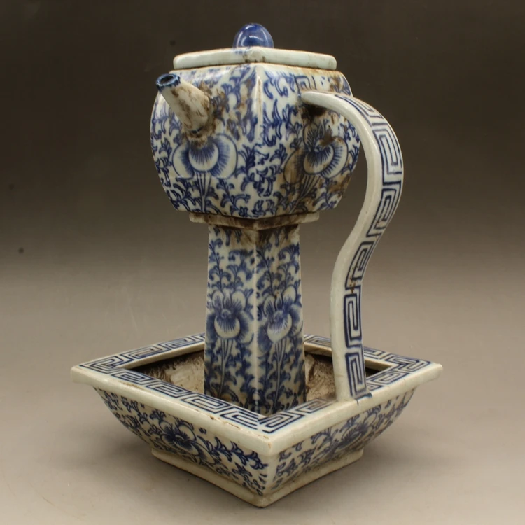 Антикварный сине-белый масляный фонарь Qing Guangxu с переплетенным лотосом, Антикварное Фарфоровое Антикварное украшение, Антикварная коллекция