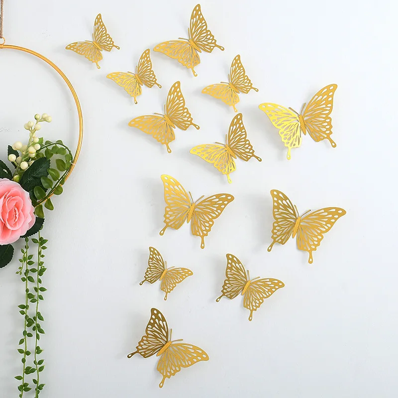 12 штук 3D наклеек на стену с бабочками, красивые наклейки на стены в гостиной с бабочками, украшения для дома, наклейки на стену своими руками Оптом