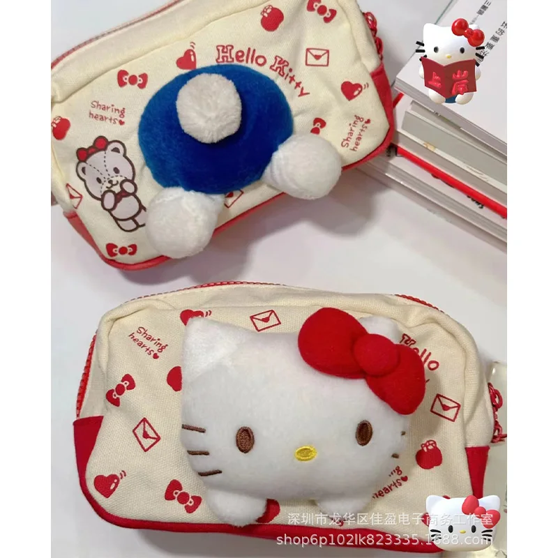 Новая мультяшная сумка для ручек Sanrio Kawaii Kitty, милые пеналы, канцелярская сумка с сердечком для девочек, студенческая сумка для карандашей, Мягкие подарки