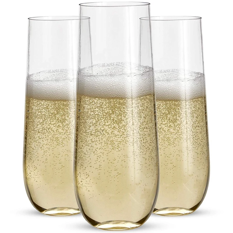 24 Пластиковых Бокала Для Шампанского Без Ножек - Пластиковые Бокалы Для Шампанского Весом 9 Унций, Прозрачные Небьющиеся Бокалы Для Тостов, Одноразовые Для Свадьбы