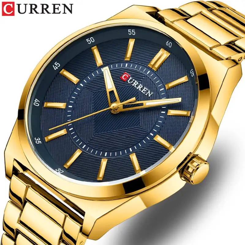 CURREN 2023 Man, модные мужские наручные часы, кварцевые наручные часы из нержавеющей стали, лучший бренд, простые тонкие часы для мужчин, Золотые часы