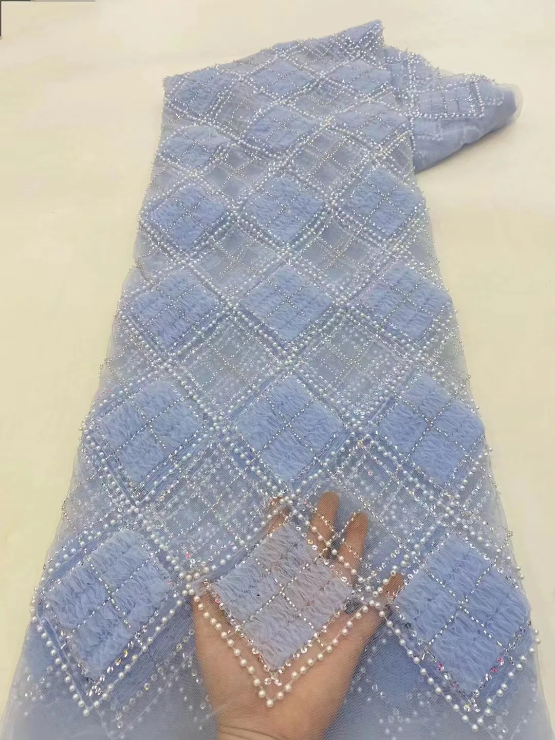 2023 Высококачественная кружевная ткань ручной работы, расшитая бисером, Франция, пайетки, вышивка бисером, Нигерийская свадебная сетка, кружевная ткань для шитья QF0892