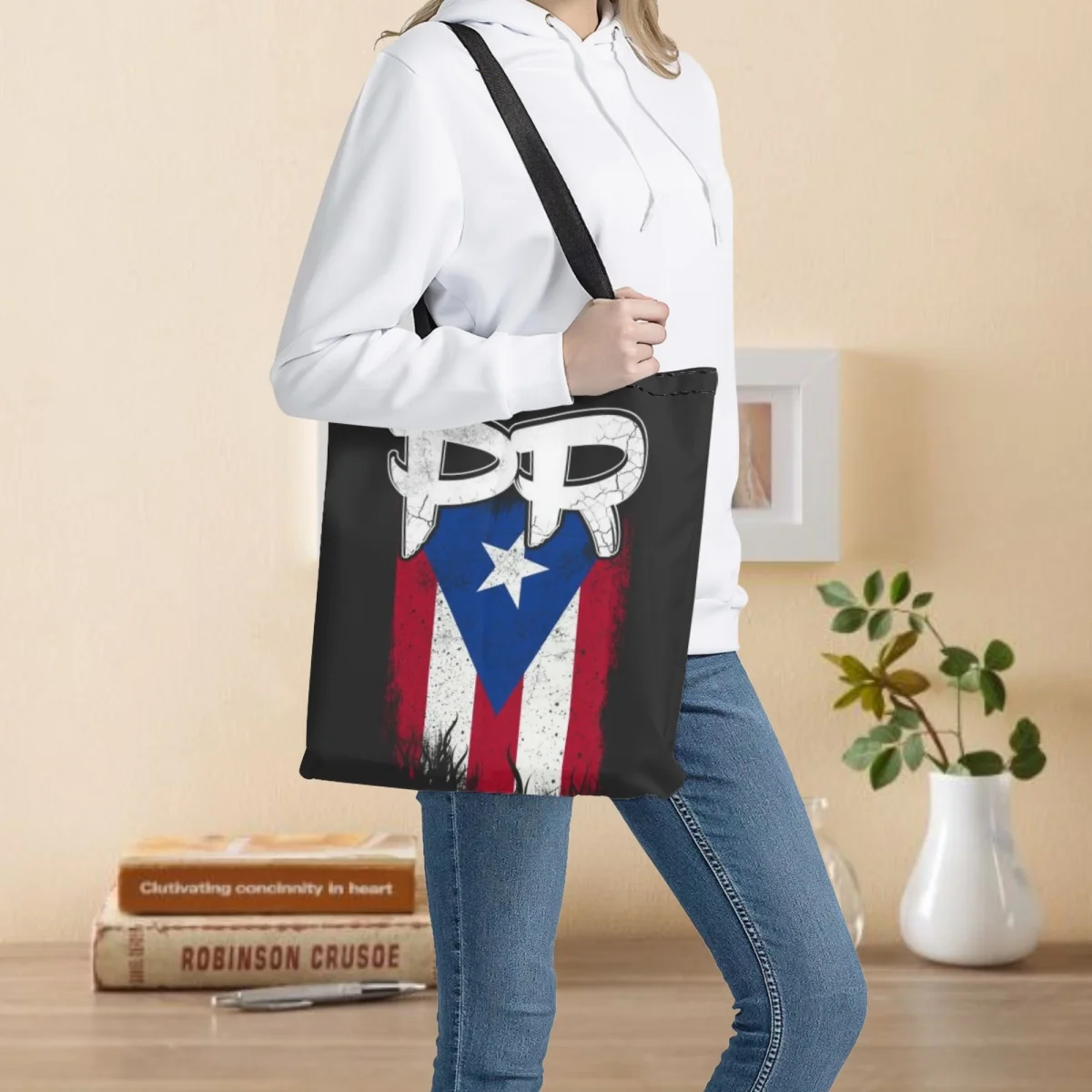 Модные парусиновые сумки для покупок в Пуэрто-Рико, многоразовые, с двусторонним принтом, экологически чистые женские сумки, Складные дорожные сумки