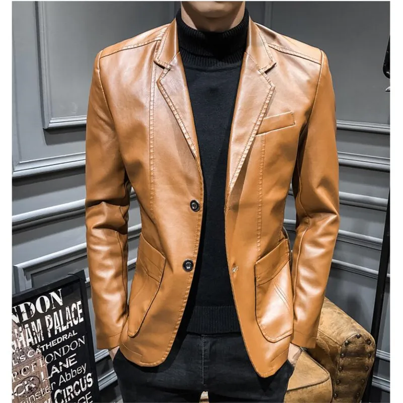 Модная осенняя куртка мужская из искусственной кожи в байкерском стиле Kpop, винно-красные, черные пальто, Кожаные куртки, большие размеры S-5XL, пальто из искусственной кожи