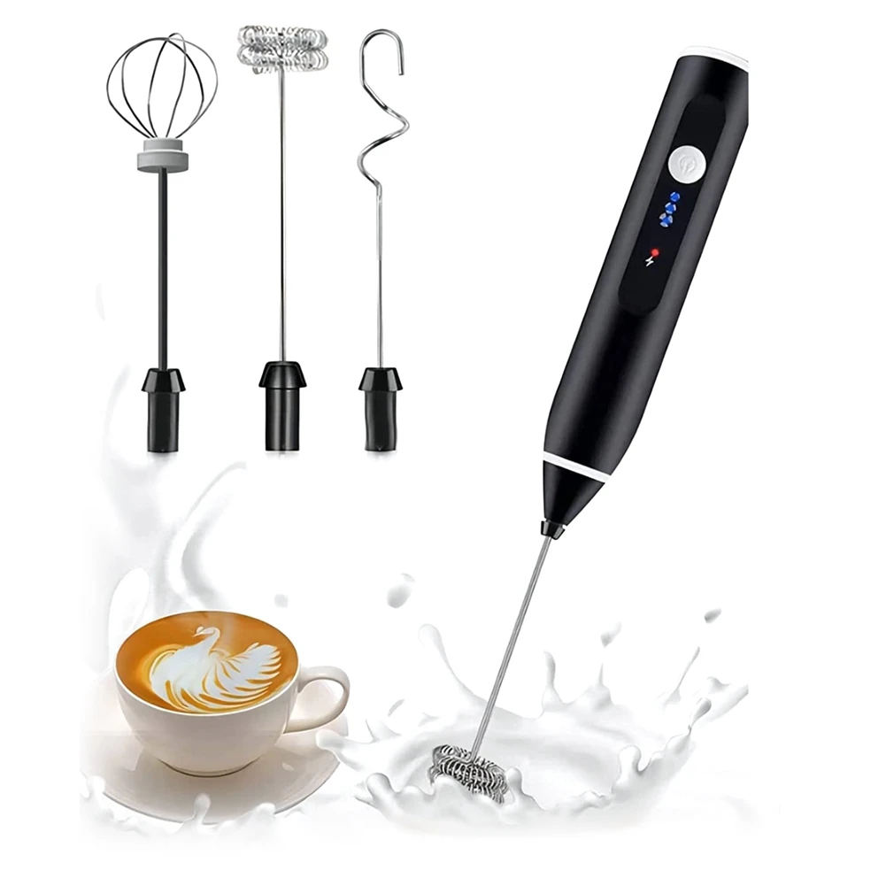 Ручной Электрический взбиватель молока, Взбивалка для яиц, USB Перезаряжаемый Кофейный блендер, бытовой Молочный шейкер, Миксер, Пенообразователь Черный