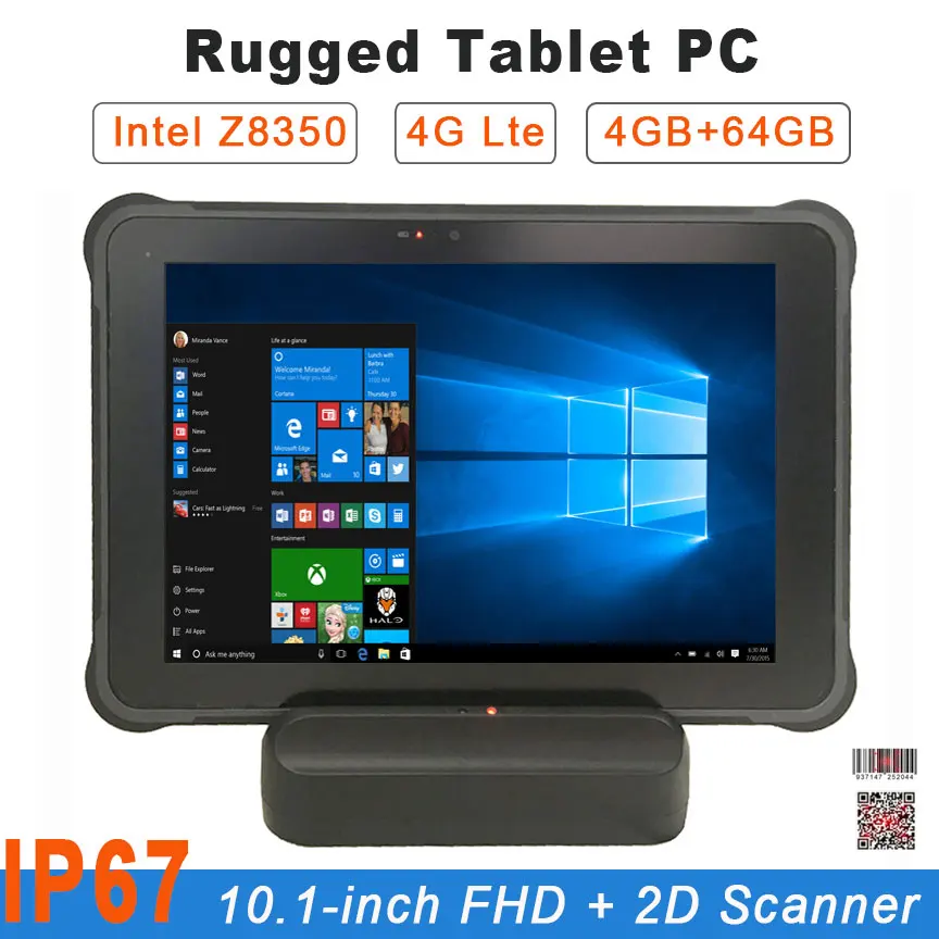 Промышленный 1D 2D Сканер штрих-кода IP67 Прочный Планшетный ПК Windows 10 Pro Win10 Intel Z8350 10,1 