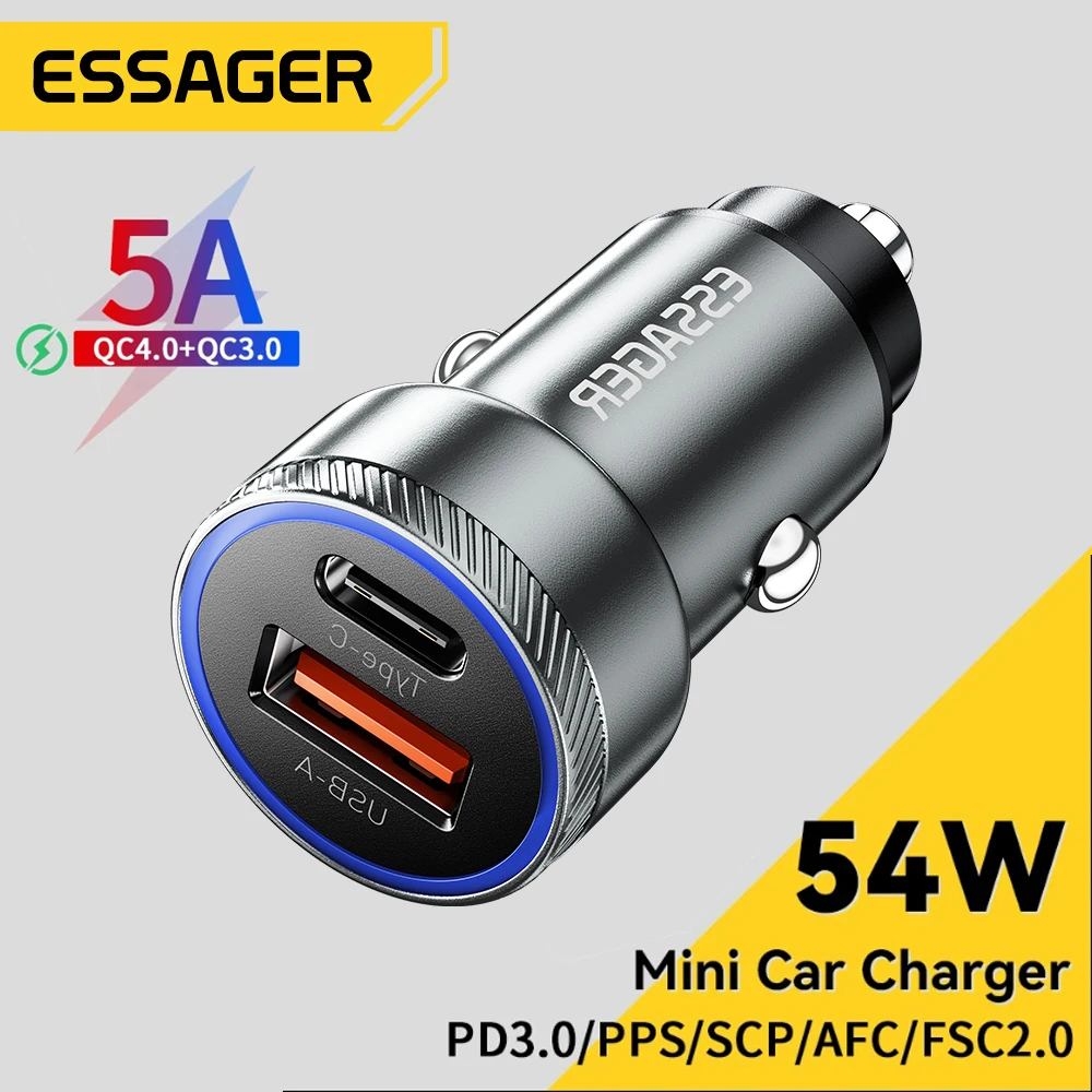 Essager 54 Вт USB C Автомобильное Зарядное Устройство Quick Charge 4,0 3,0 FCP SCP USB PD Для Xiaomi iPhone 12 13 14 Pro Быстрая Зарядка Автомобильного Зарядного Устройства Для Телефона