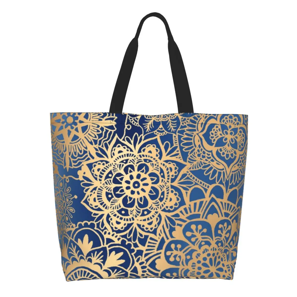 Кавайный принт, синяя Золотая Мандала, сумка для покупок, портативная холщовая сумка для покупок, буддистская цветочная сумочка