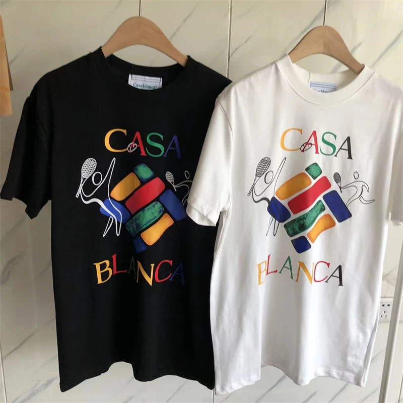 23SS Хип-хоп
 Теннисная футболка с Красочными буквами и логотипом Casablanca Для Мужчин и женщин 1: 1, Высококачественная футболка С Внутренней биркой, Хентай