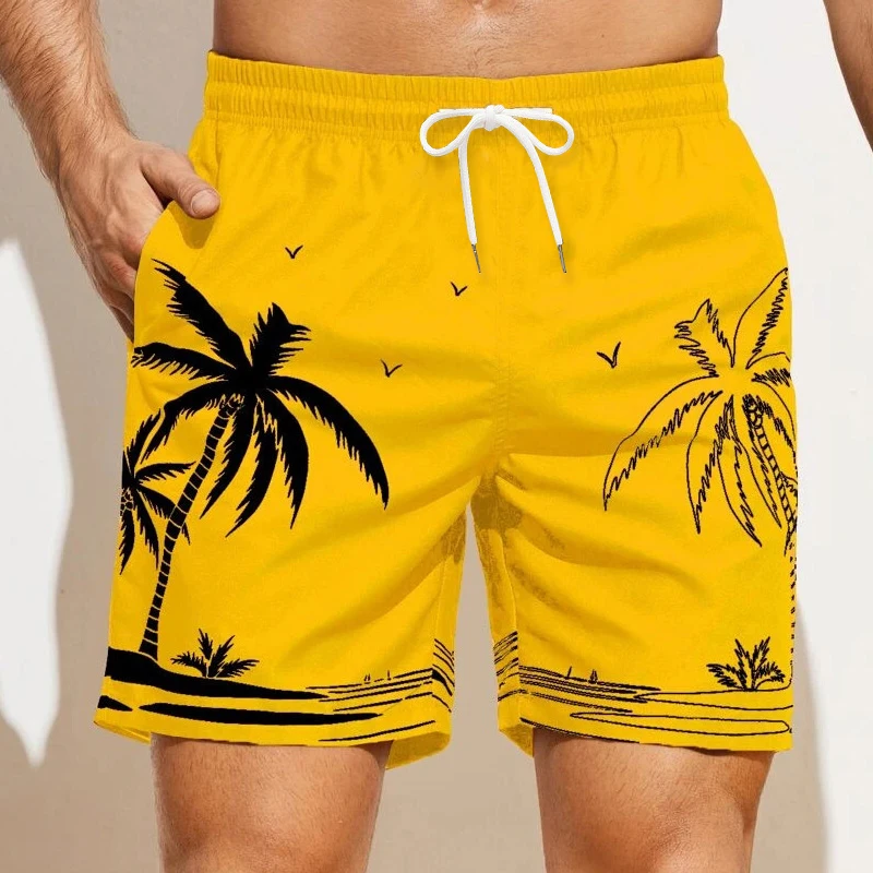 Мужские летние шорты, пляжные шорты, сетчатая подкладка на шнурке, Эластичный пояс, графический принт в виде кокосовой пальмы, повседневная одежда на каждый день